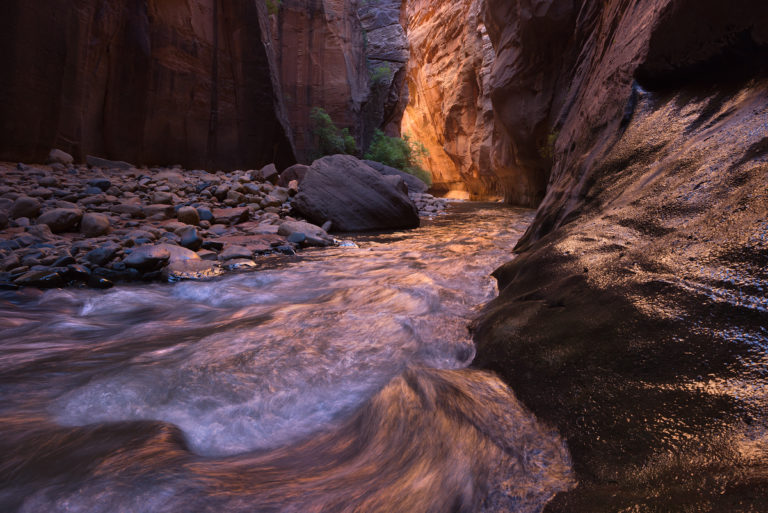 An example of reflected light bouncing off a canyon wall in the landscape