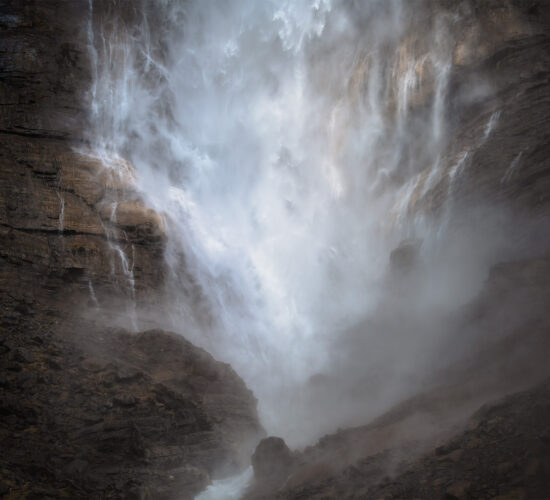 An intimate landscape image of the power of Takakkaw Falls in Yoho National Park